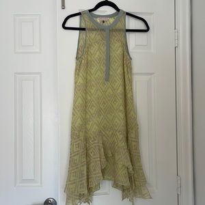 Rebecca Taylor dress. Bright green silk and a little dirty pink prints